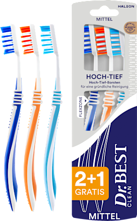 Zahnbürste Clean Hoch-Tief mittel (2+1 Gratis), 3 St