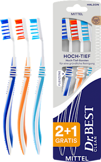 Zahnbürste Clean Hoch-Tief mittel (2+1 Gratis), 3 St