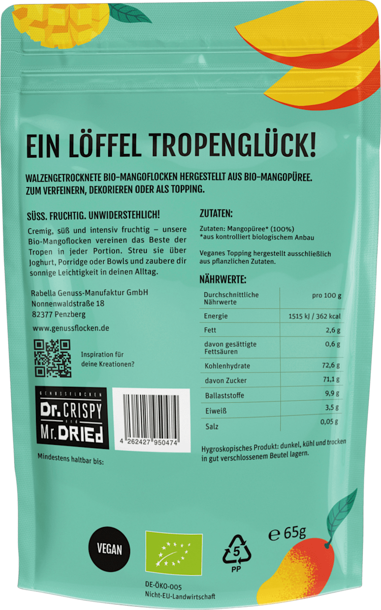 Dr.CRISPY and Mr.DRIED Trockenfrüchte, Mangoflocken, 65 g