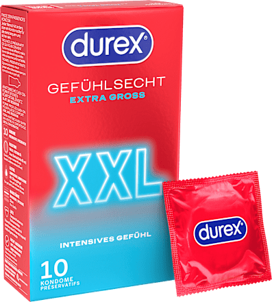 Durex Kondome Gefühlsecht Extra Groß XXL, Breite 60mm, 10 St