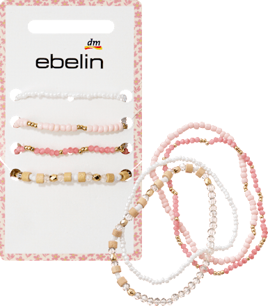ebelin Armbänder elastisch mit Perlen, rosa/weiß, 4 St
