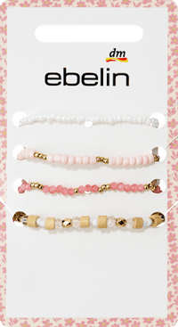 ebelin Armbänder elastisch mit Perlen, rosa/weiß, 4 St