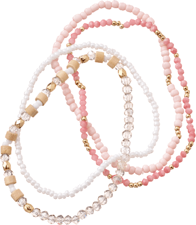 ebelin Armbänder elastisch mit Perlen, rosa/weiß, 4 St