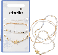 ebelin Armbänder elastisch mit Perlen, weiß/Gold-Optik, 4 St