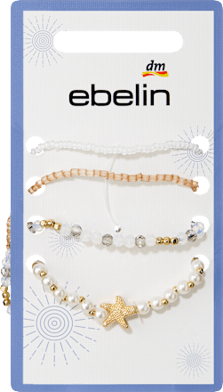 ebelin Armbänder elastisch mit Perlen, weiß/Gold-Optik, 4 St