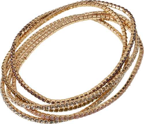 Elastische armbanden met strass steentjes, goudlook, 5 stuks