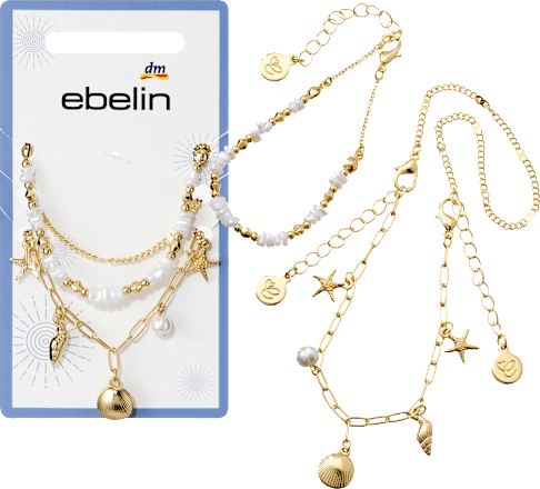 ebelin Armbänder maritim mit Perlen, Gold-Optik, 3 St