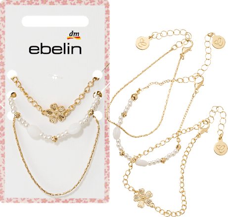 ebelin Armbänder mit Blume & Perlen, 3 St