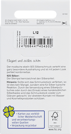 Creolen van 925 zilver in hartvorm, 2 stuks