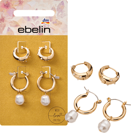 Creolen met parels, goudlook, 4 stuks