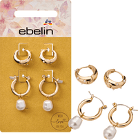 Creolen met parels, goudlook, 4 stuks