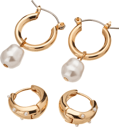 Creolen met parels, goudlook, 4 stuks