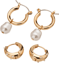 Creolen met parels, goudlook, 4 stuks