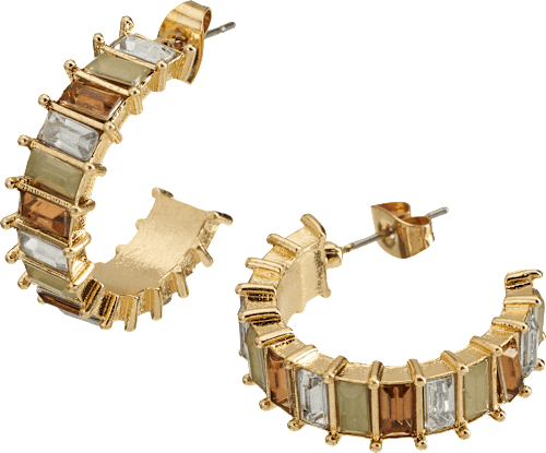 Creolen met strass steentjes, goudlook, 2 stuks