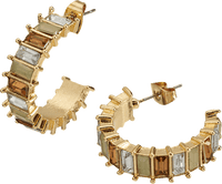 Creolen met strass steentjes, goudlook, 2 stuks