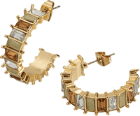 Creolen met strass steentjes, goudlook, 2 stuks