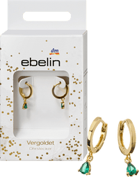 Creolen verguld met groene strass, 2 stuks