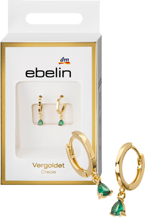 ebelin Creolen vergoldetet mit grünem Strassstein, 2 St