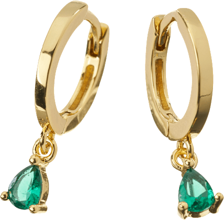 Creolen verguld met groene strass, 2 stuks