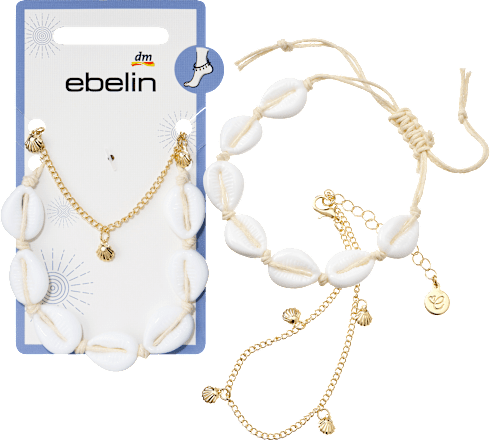 ebelin Fußketten mit Muscheln, Gold-Optik, 2 St