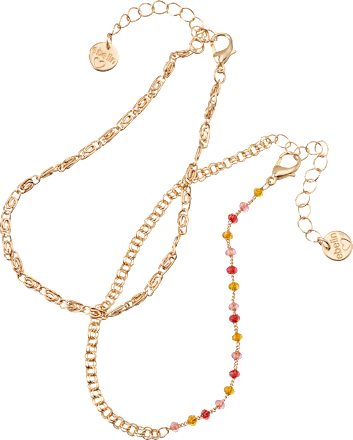 Enkelbandjes met parels, goudlook, 2 stuks