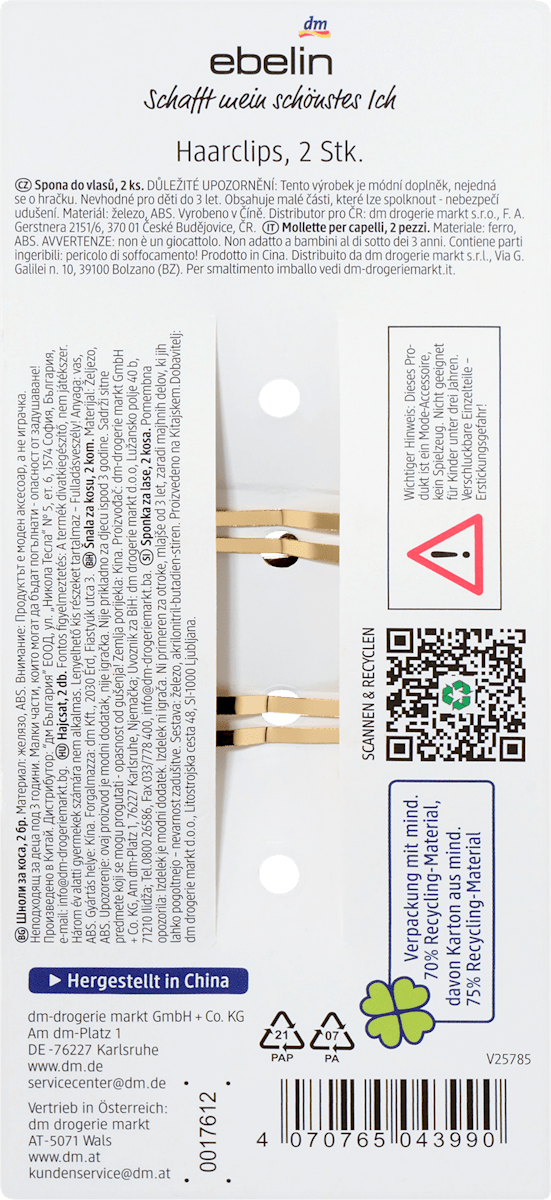 ebelin Haarclips goldene Perlen, 2 St