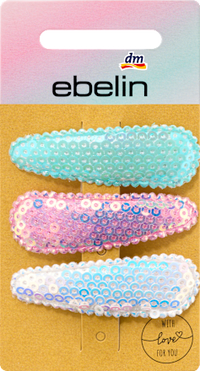 Haarspeldjes met pailletten wit, roze, blauw, 3 stuks