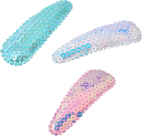 Haarspeldjes met pailletten wit, roze, blauw, 3 stuks
