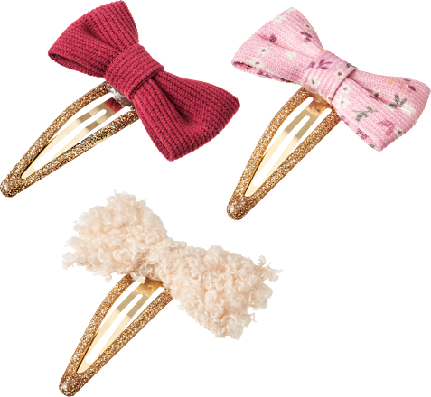 Haarclips mit Schleifen, Rot, Rosa, Teddy, 3 St ebelin
