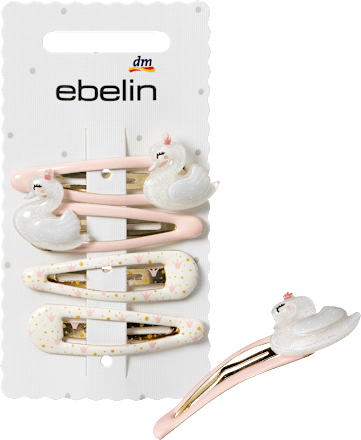 ebelin Haarclips mit Schwänen & Kronen, rosa, 4 St