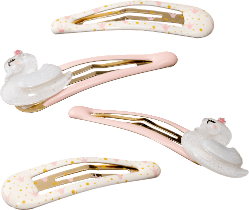 Haarclips mit Schwänen & Kronen, rosa, 4 St
