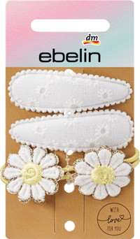 Haarspeldjes &amp; haarelastiekjes madeliefjes wit, 4 stuks