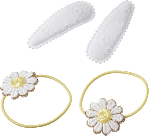 Haarspeldjes &amp; haarelastiekjes madeliefjes wit, 4 stuks