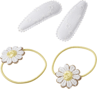 Haarspeldjes &amp; haarelastiekjes madeliefjes wit, 4 stuks