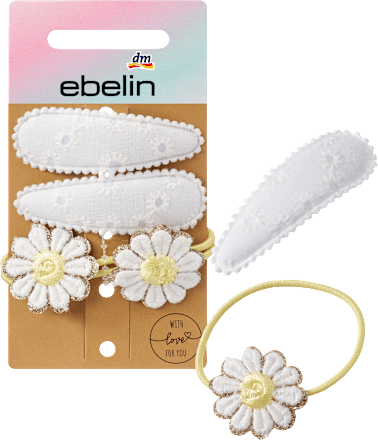 Haarspeldjes &amp; haarelastiekjes madeliefjes wit, 4 stuks