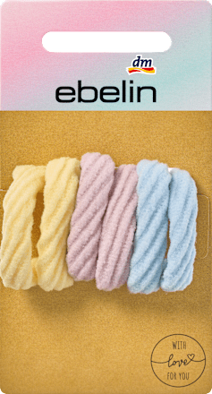 Haargummi weich gelb, flieder, blau, 6 St
