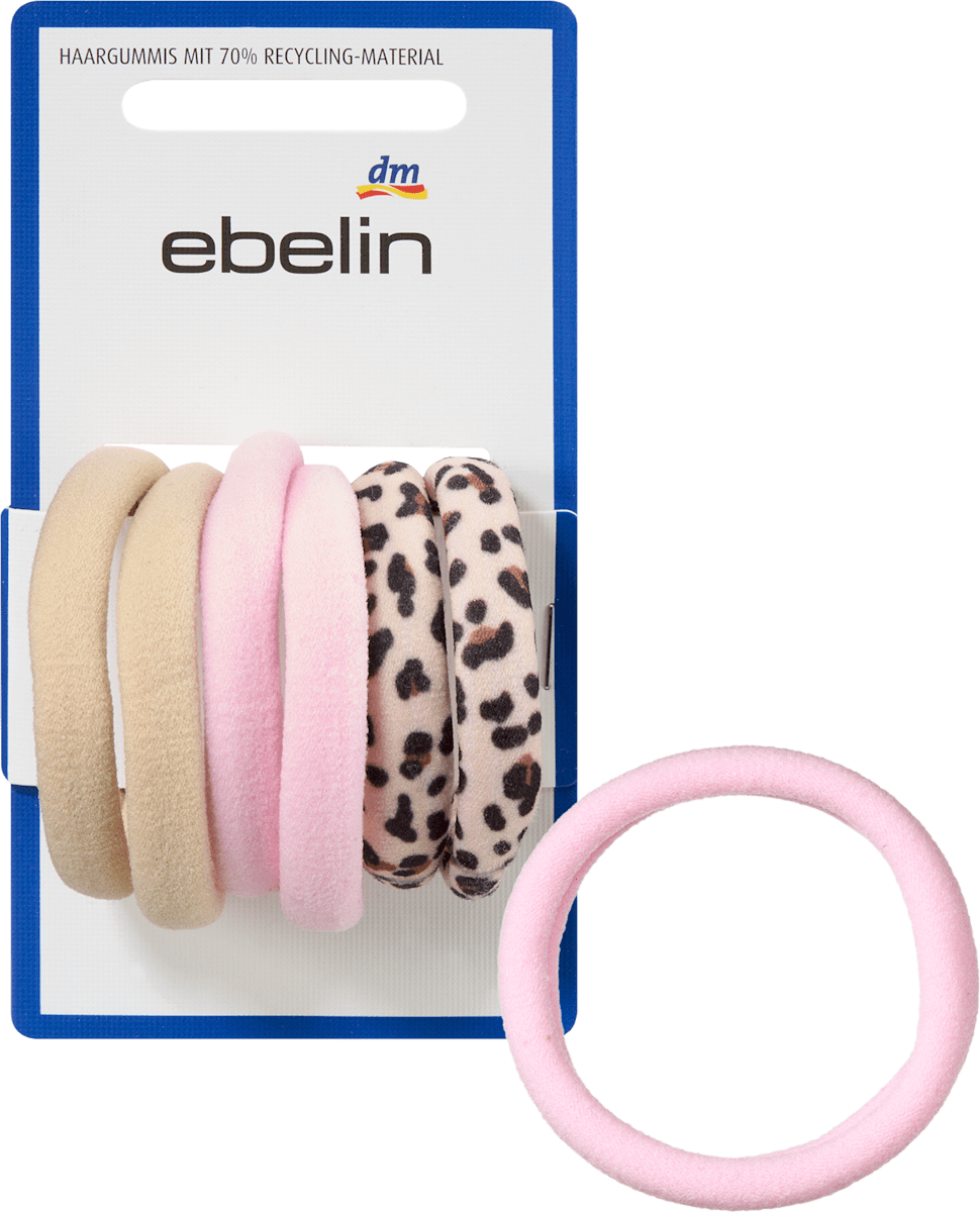 Haargummis beige, rosa, Leo-Muster, 6 St
