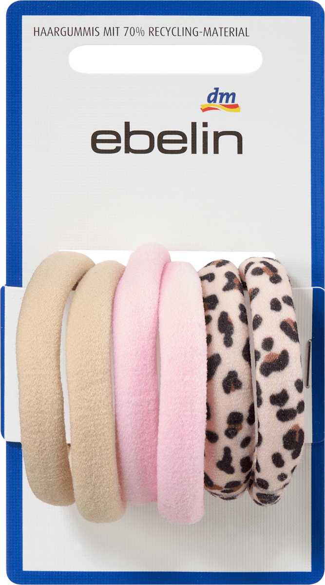 Haargummis beige, rosa, Leo-Muster, 6 St