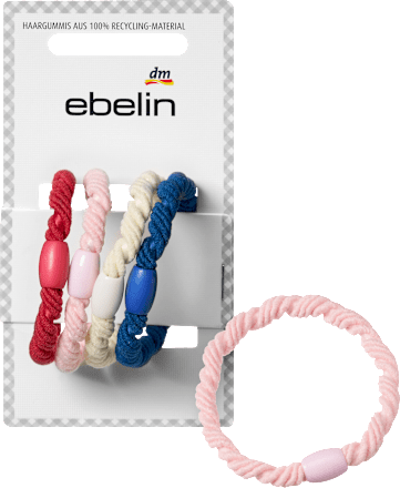 ebelin Haargummis gedreht, rot/rosa/weiß/blau, 4 St