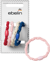 ebelin Haargummis gedreht, rot/rosa/weiß/blau, 4 St