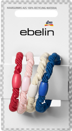 ebelin Haargummis gedreht, rot/rosa/weiß/blau, 4 St