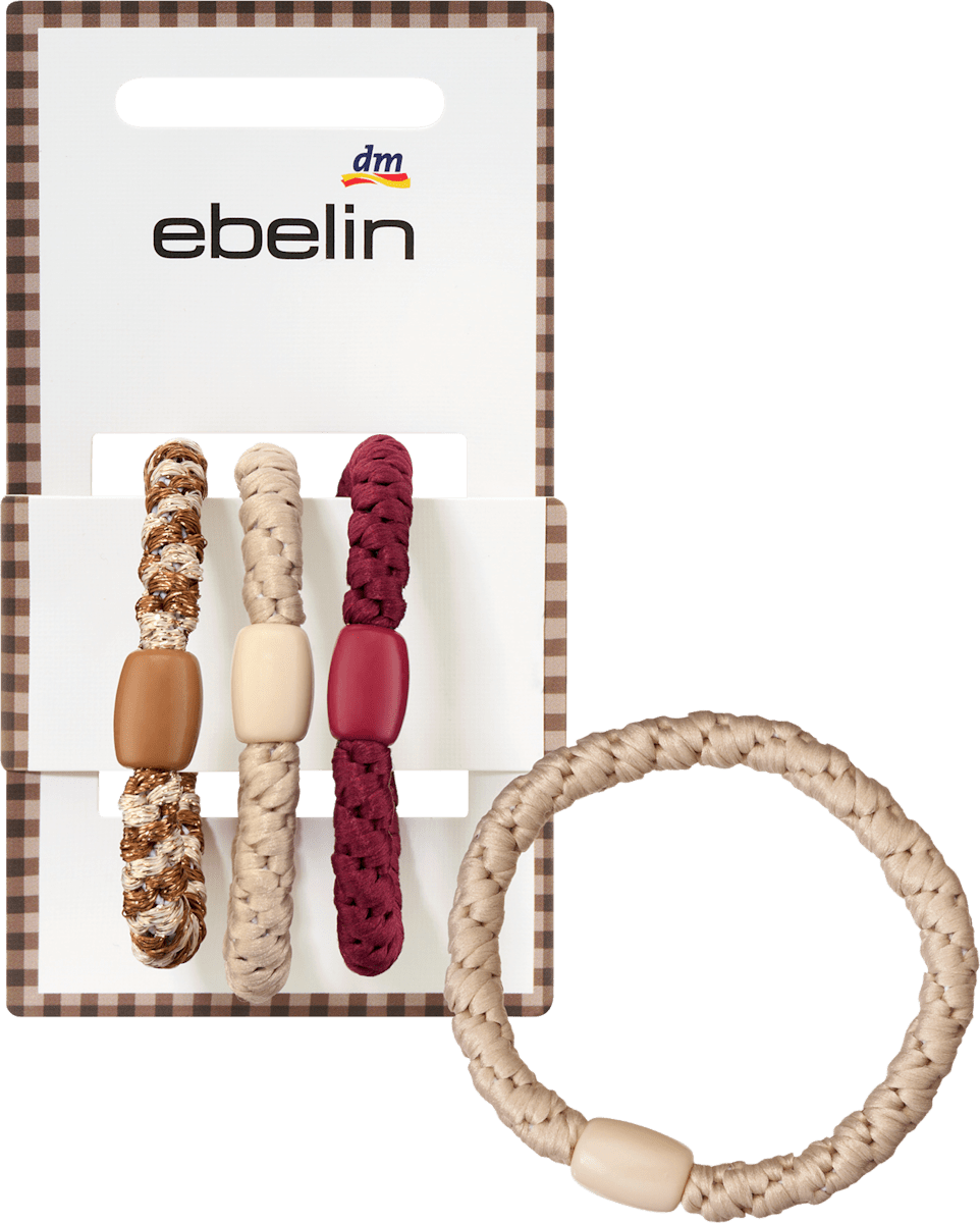 Haargummis geflochten, braun/rot/beige, 3 St