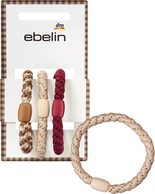 Haargummis geflochten, braun/rot/beige, 3 St