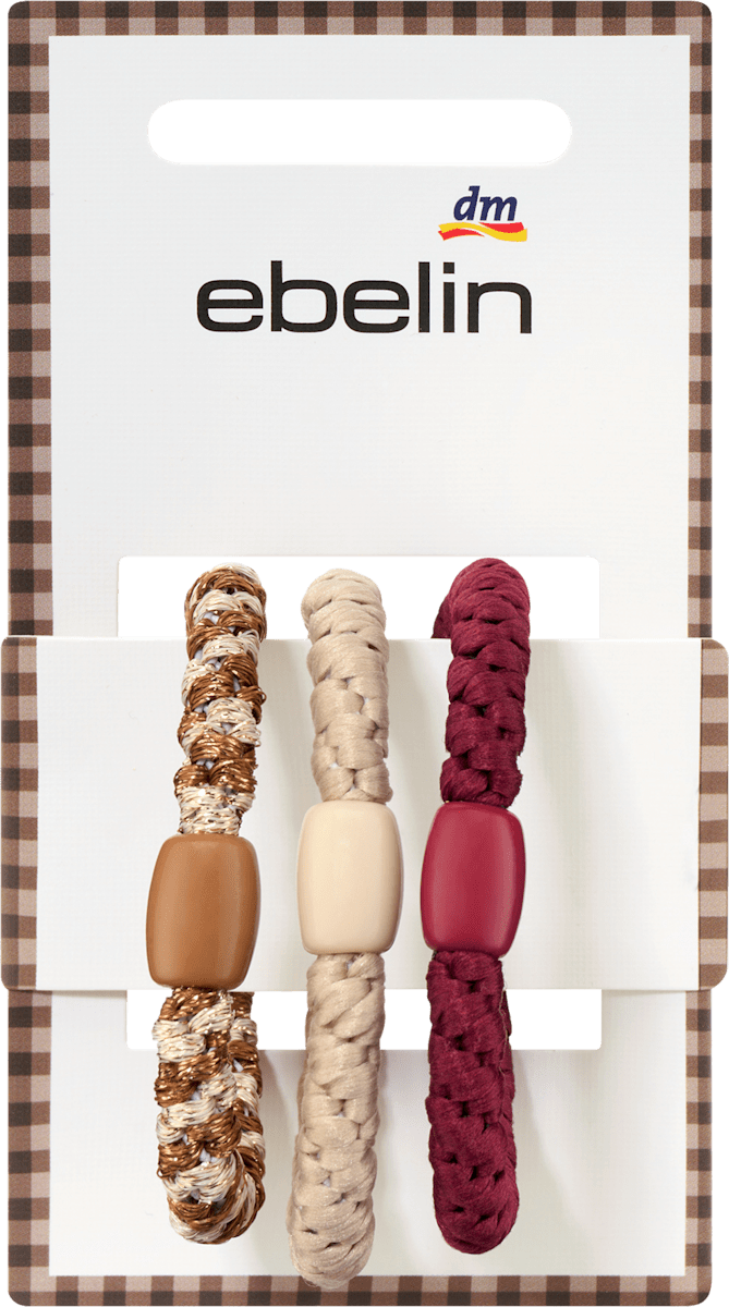 Haargummis geflochten, braun/rot/beige, 3 St