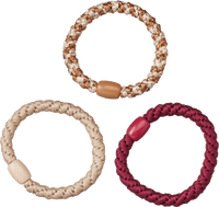 Haargummis geflochten, braun/rot/beige, 3 St