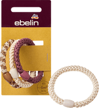 Gevlochten haarelastiekjes, bruin, rood, wit, 3 stuks