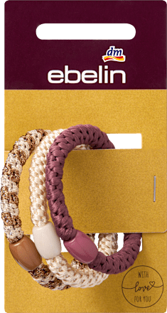 Gevlochten haarelastiekjes, bruin, rood, wit, 3 stuks