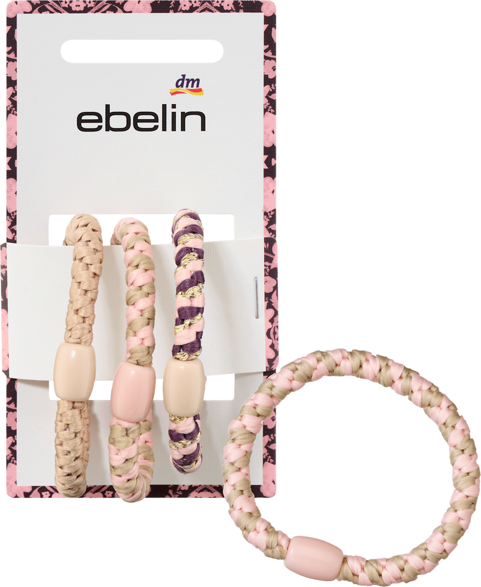 Haargummis geflochten, rosa, beige, 3 St