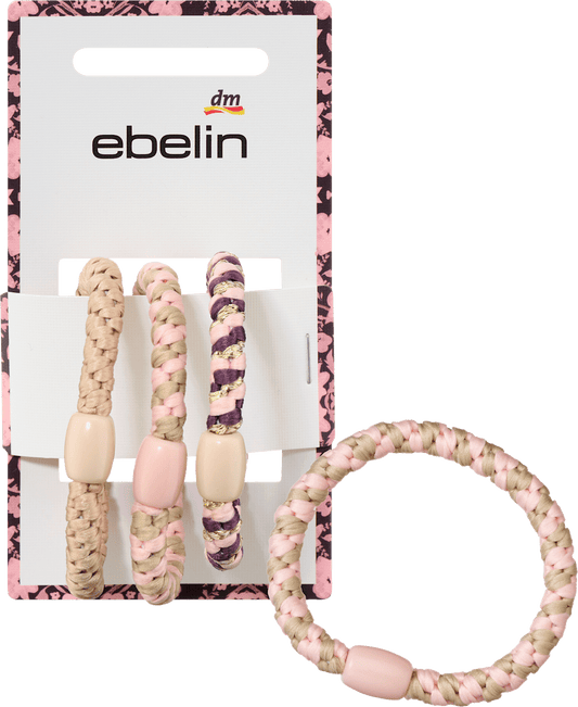 Élastiques tressés pour cheveux, rose, beige, 3 pcs