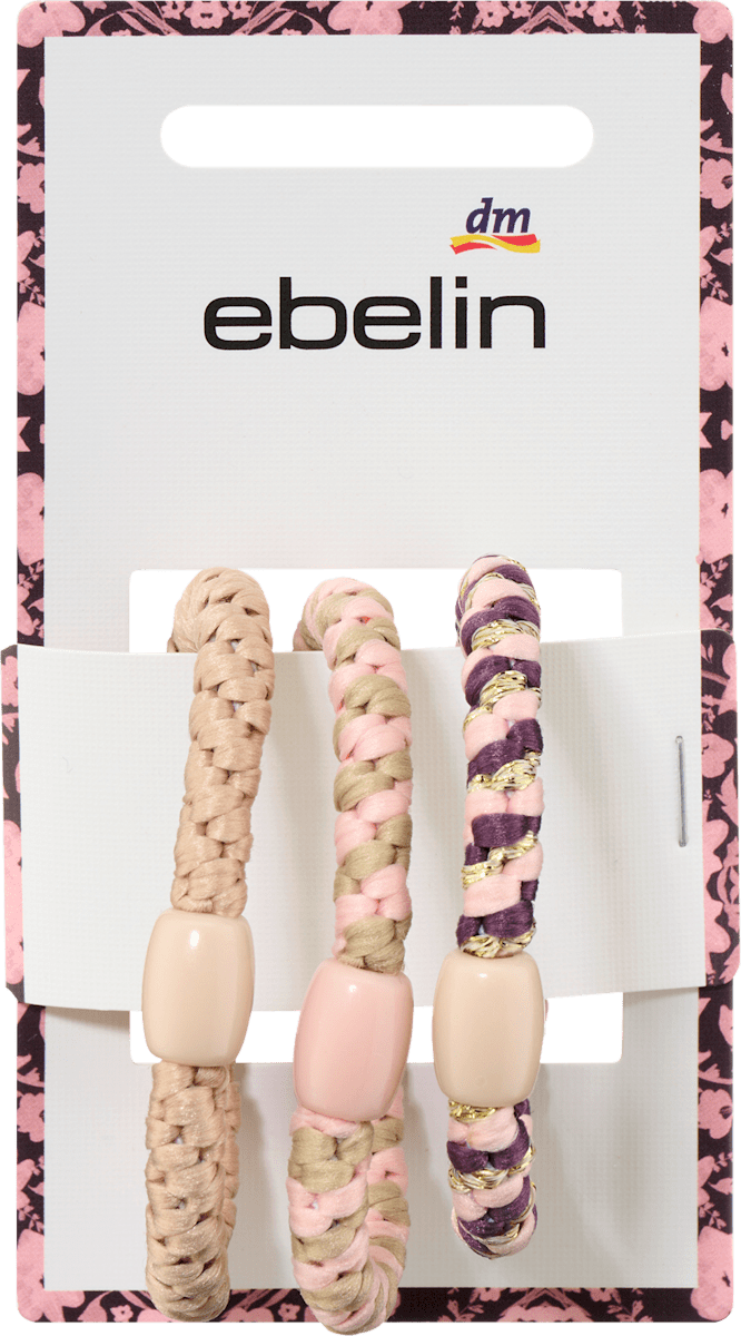 Haargummis geflochten, rosa, beige, 3 St
